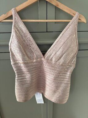 Herve Leger Rose Gold Metallic Bandage Top - Size M